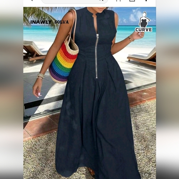 SHEIN Dresses & Skirts - SHEIN Navy Maxi Dress with Zipper Detail